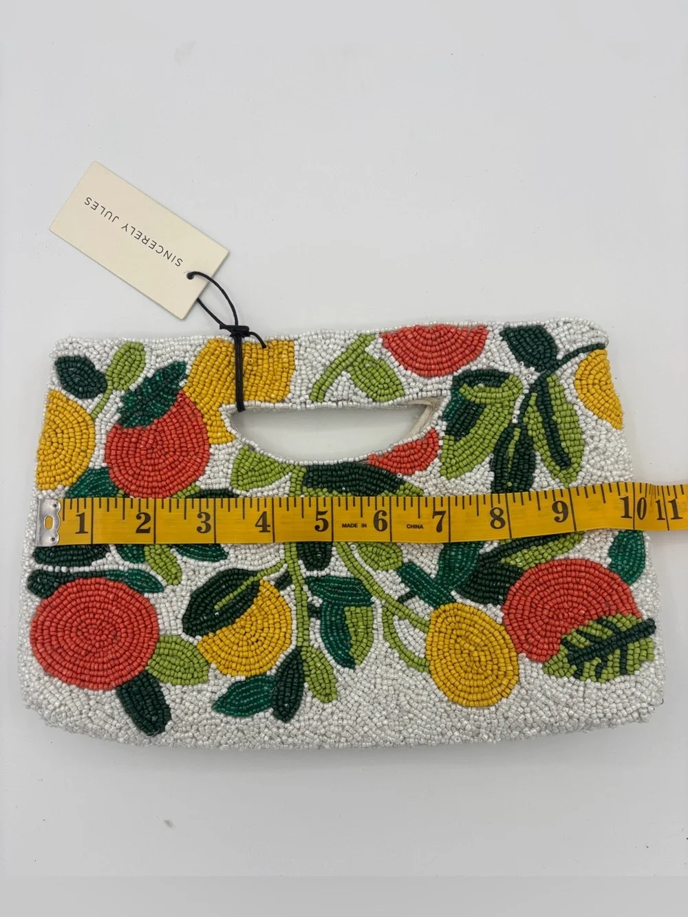 Sincerely Jules Citrus Fruit Beaded Clutch - White, Orange & Yellow